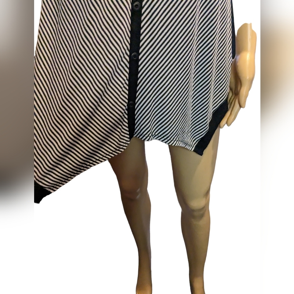 FROXX black & white diagonally striped asymmetrical spaghetti strap tank top. - Picture 2 of 12
